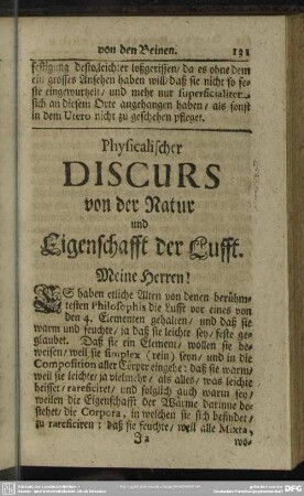Physicalischer Discurs von der Natur und Eigenschafft der Lufft