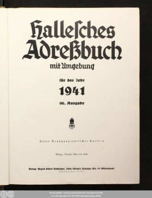 96.1941: Hallesches Adreßbuch mit Umgebung : für das Jahr ... ; unter Benutzung amtlicher Quellen