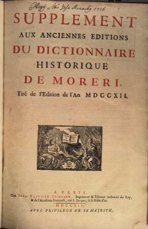 Supplement Aux Anciennes Editions Du Grand Dictionnaire Historique De Moreri