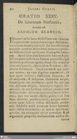 Oratio XXXV. De Literarum Praestantia, habita ab Arnoldo Brantio