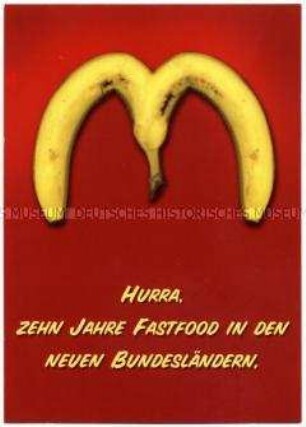Satirische Postkarte zur Wiedervereinigung