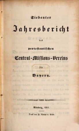 Jahresbericht des Protestantischen Central-Missions-Vereines für Bayern. 7. 1851
