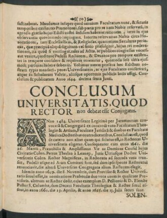Conclusum Universitatis, Quod Rector non debeat esse Conjugatus