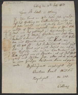 Brief an B. Schott's Söhne : 20.07.1821
