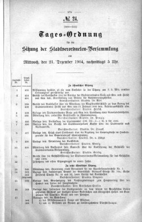 Tages-Ordnung, 21. Dezember 1904