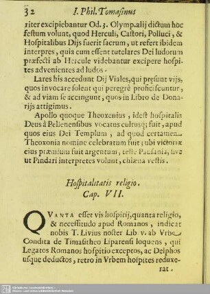 Cap. VII. Hospitalitatis religio