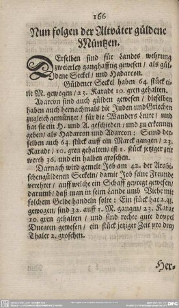 Nun folgen der Altväter güldene Müntzen.