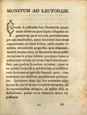 Institutionum Gometricarum Pars ... Sive Geometria Elementaris, Conscripta In Usum Tironum. 4, De Curvis Algebraicis Altiorum Ordinum, Et Locis Geometricis