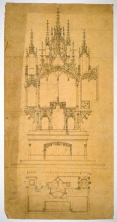 Entwurfszeichnung für den Hochaltar in Zolling, Pfarrkirche St. Johann Baptist