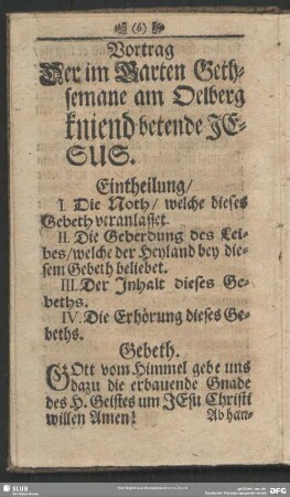 Vortrag Der im Garten Gethsame am Oelberg kniend betende Jesus