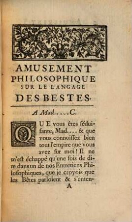 Amusement philosophique sur le langage des bestes