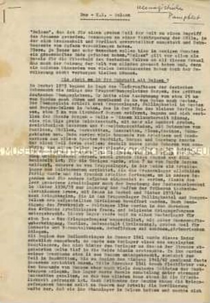 Maschinenschriftliches Manuskript einer Abhandlung über das KZ Belsen aus nationalsozialistischer Sicht