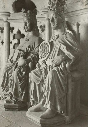 Magdeburg, Dom St. Mauritius und St. Katharina, Innenaufnahme, Chorumgang : Kapelle im Chorumgang, Skulptur Kaiser Otto I. (der Große) und Königin Editha, wohl zwischen 1230 und 1240