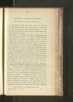 Tansar's Alleged Letter.