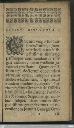 Lectori Bibliopola S.