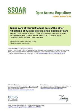 Taking care of yourself to take care of the other: reflections of nursing professionals about self care