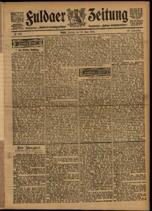 Erste Ausgabe vom Freitag, den 19. Juni 1903.