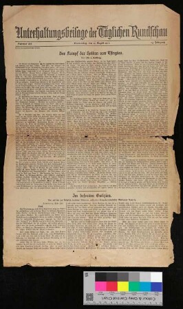 Unterhaltungsbeilage der Täglichen Rundschau, 12.08.1915, Nummer 186, 35. Jahrgang: "Der Kampf der Helden von Tsingtau - von Otto v. Gottberg"