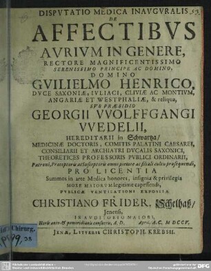 Disputatio Medica Inauguralis De Affectibus Aurium In Genere