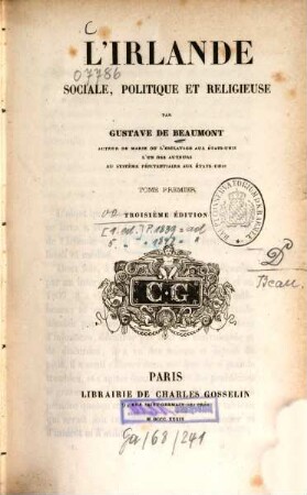 L' Irlande sociale, politique et religieuse, 1
