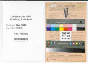 Entnazifizierung Richard Reis , geb. 03.04.1902 (Lehrer)