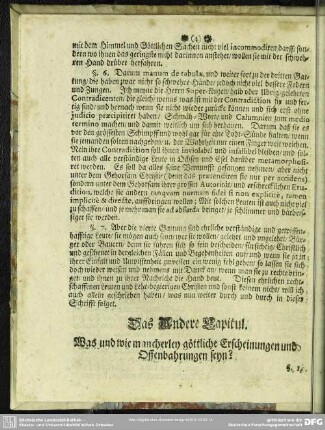 Das Andere Capitul. Was und wie mancherley göttliche Erscheinungen Offenbahrungen seyn?