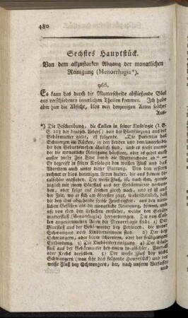 Sechstes Hauptstück. Von dem allzustarken Abgang der monatlichen Reinigung (Menorrhagia).