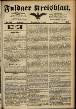 Erste Ausgabe vom Samstag, den 31. Juli 1909.