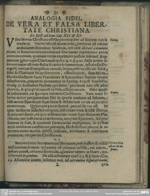 Analogia Fidei, De Vera Et Falsa Libertate Christiana