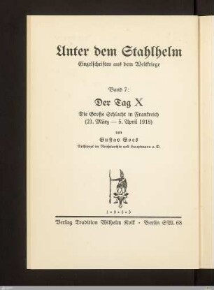 Titelblatt der Reihe - Unter dem Stahlhelm