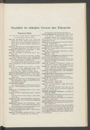 Verzeichnis der wichtigsten Literatur über Südamerika.