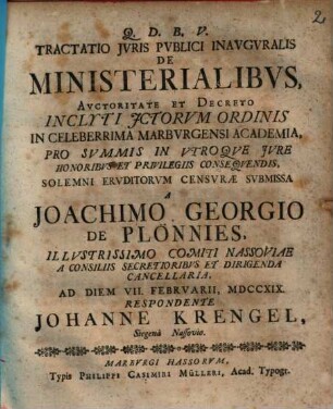 Tractatio Jvris Pvblici Inavgvralis De Ministerialibvs