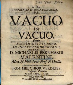 Disputatio Physico-Mechanica, De Vacuo In Vacuo