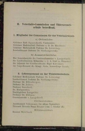 II. Veterinär-Commission und Thierarzneischule betreffend