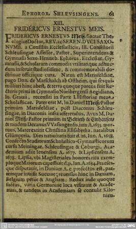 XIII. Fridericus Ernestus Meis