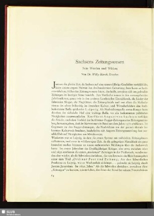 Sachsens Zeitungswesen. Sein Werden und Wirken