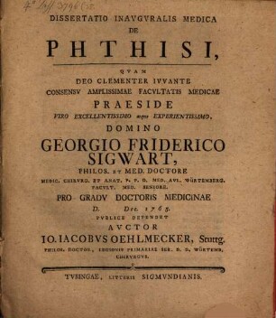 Dissertatio Inavgvralis Medica De Phthisi