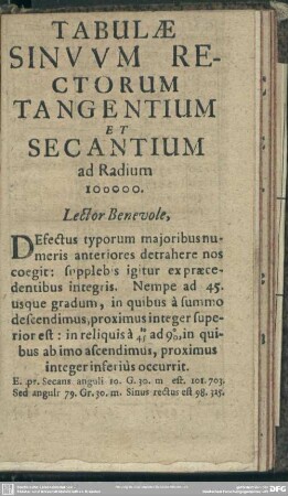 Tabulae Sinuum Rectorum Tangentium Et Secantium ad Radium 100000