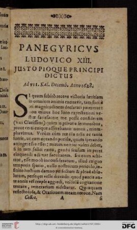 Panegyricvs Ludovico XIII. Justo pioque Principi dictus