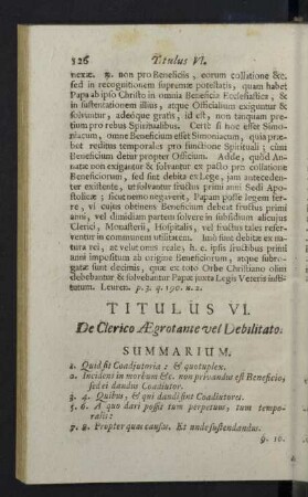 Titulus VI. De Clerico Aegrotante vel Debilitato