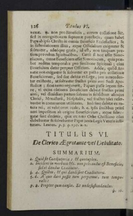 Titulus VI. De Clerico Aegrotante vel Debilitato