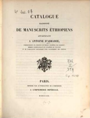 Catalogue raisonné de manuscrits éthiopiens appartenant a Antoine d'Abbadie