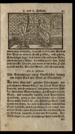Die 6. Historie. Wie Eulenspiegel einen Brodbäcker betrog um einen Sack mit Brod zu Straßfurt