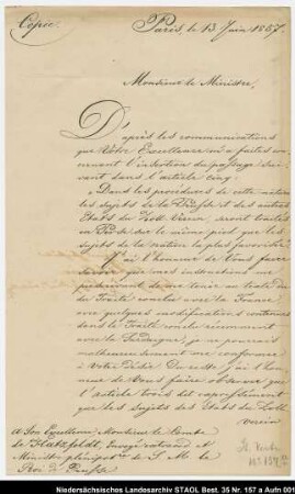 Freundschafts- und Handelsvertrag des Zollvereins mit Persien hier: Erklärung des persischen Botschafters (beglaubigte Abschrift)