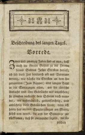Beschreibung des langen Tages. Vorrede.