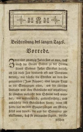 Beschreibung des langen Tages. Vorrede.