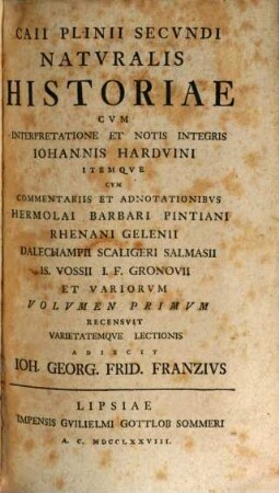 Caii Plinii Secvndi Natvralis Historiae, Volvmen Primvm