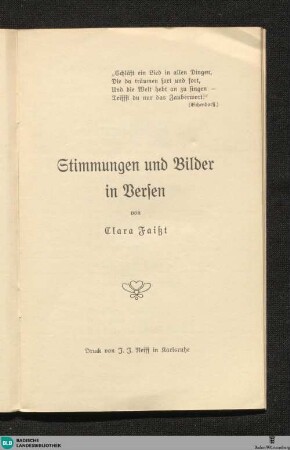 Stimmungen und Bilder in Versen