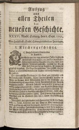 XXXVI. Nachl. Coburg, den 8. Sept. 1751.