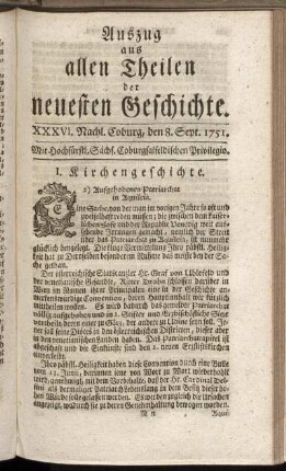 XXXVI. Nachl. Coburg, den 8. Sept. 1751.